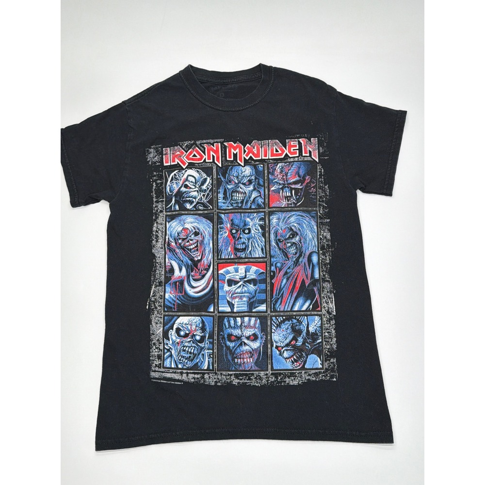 Iron‎ Maiden Kids Black Graphic T-Shirt Eddie Grid Rock Band Tee Size Small 2018